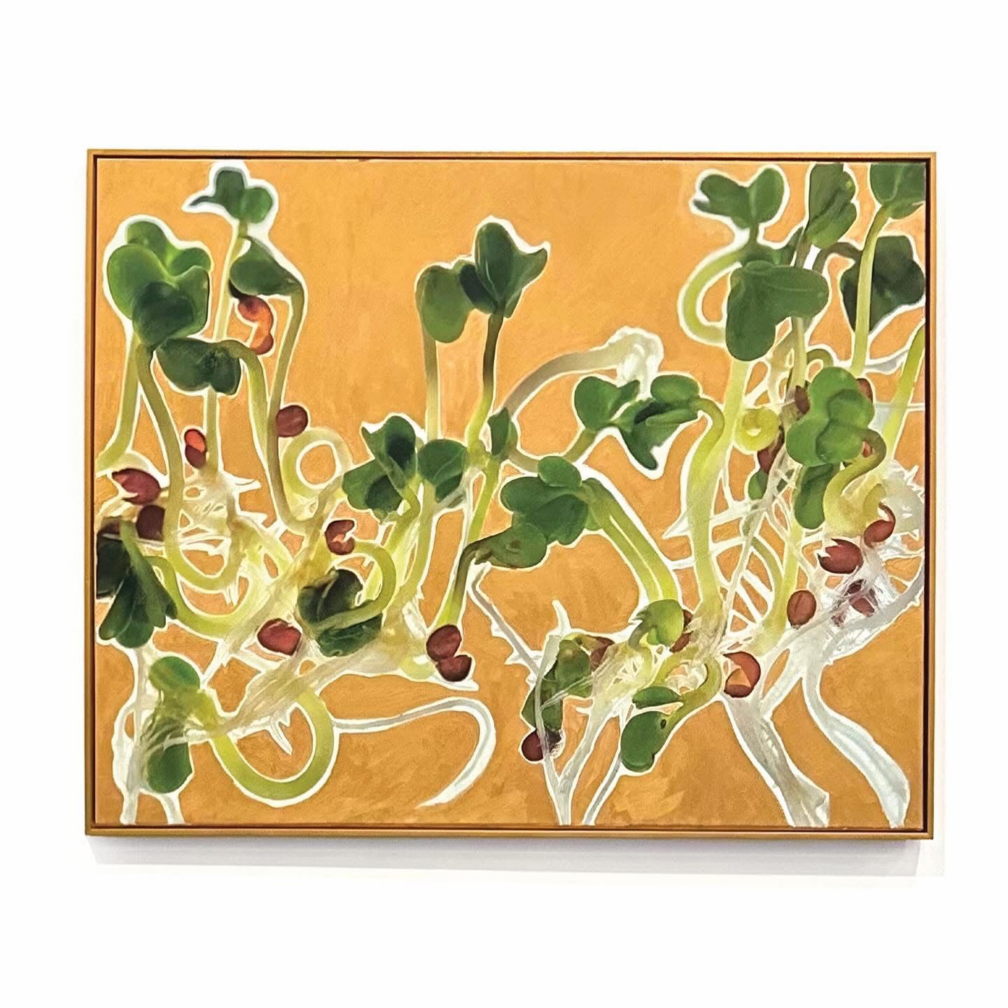 Seaweed Greens painting in gold and green tones