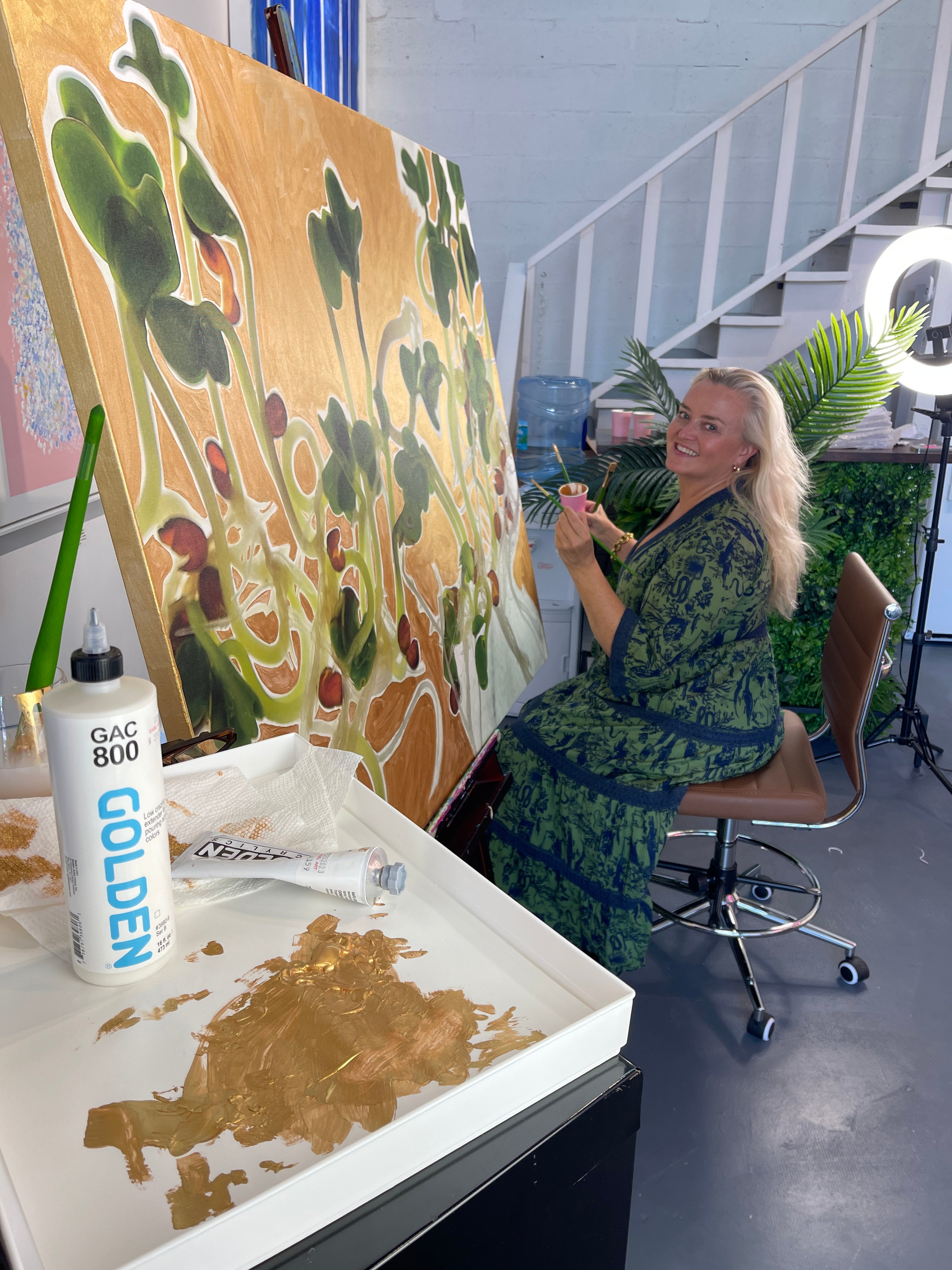 Camilla Webster working on Seaweed Greens in the studio